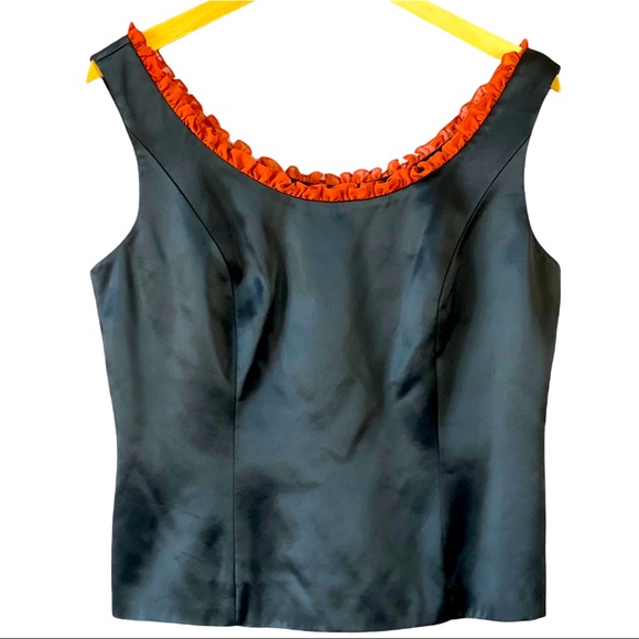 Vintage Louise Ricci Black Satin Sleeveless Blouse Size 12 - Picture 2 of 4